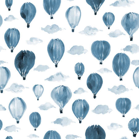 Seamless hand painted Monochrome hot air balloon Patternの写真素材