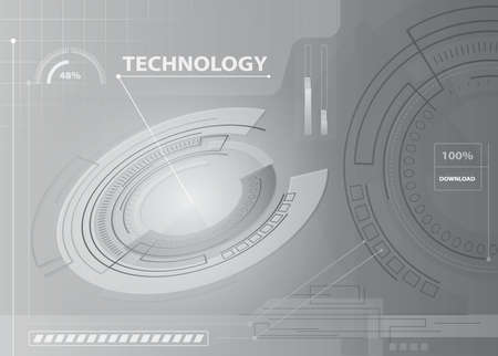 Abstract technology contour object. Light futuristic concept, digital, round composition, light grey. Vector light backgroundのイラスト素材