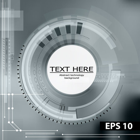 Abstract technology contour object. Light futuristic concept, digital, round composition, blur background, dark gray. Black and white background. Vector versionのイラスト素材