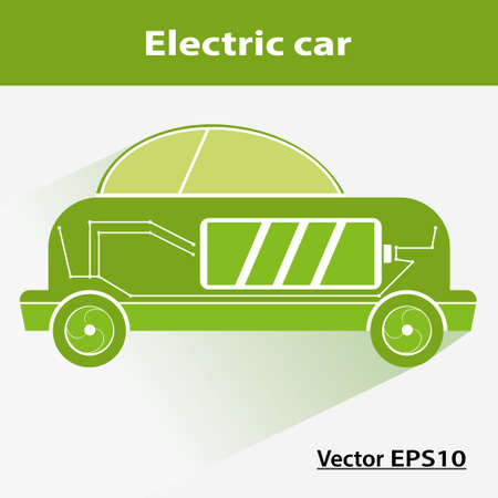 Green electric car with battery, nature. Icon car; Vector versionのイラスト素材