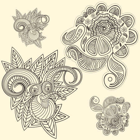 Abstract funny face and floral pattern in circuit. Vector versionのイラスト素材