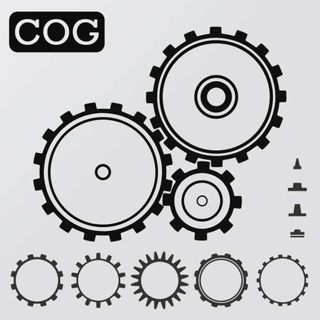 Black set cogs on the white background. Teamwork, web. Engineering, gear; mechanics. Vector  versionのイラスト素材