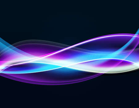 Wavy glowing with light blue blend on a black background. Like smooth neon or swirl smoke. Energy and magic vector conceptのイラスト素材