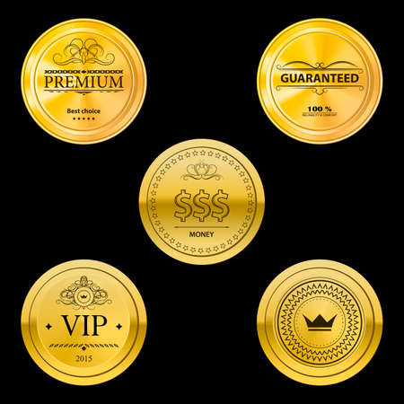 Collection gold labals for promo seals. Quality stickers round. Vector versionのイラスト素材