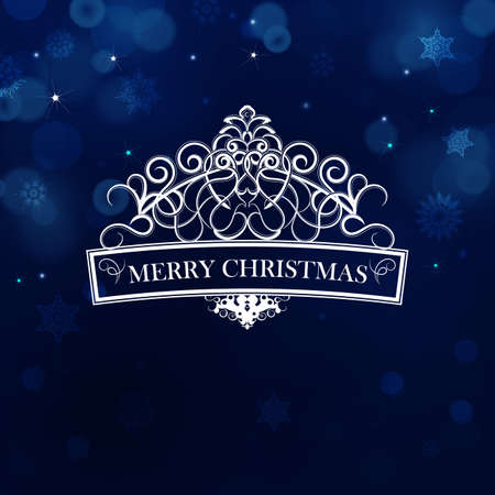 Dark blue blur background for christmas with snowflakes. Holiday abstract background with bokeh and text. Merry christmas. Can be use for new year, christmas or night partyのイラスト素材