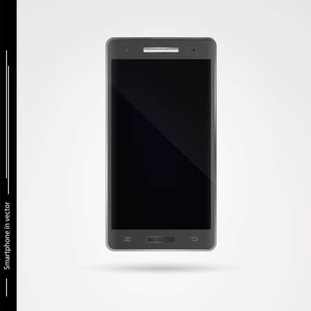 Modern dark grey smartphone with touch screen on white background. Isolated mobile phone in vector.のイラスト素材