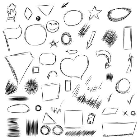 Pencil sketches.Hand drawn scribble shapes A set of doodle line drawings. Vector design elementsのイラスト素材