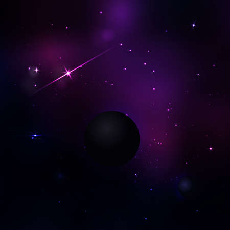 Dark purple and blue space with many stars and light. Vector magic background with lightのイラスト素材