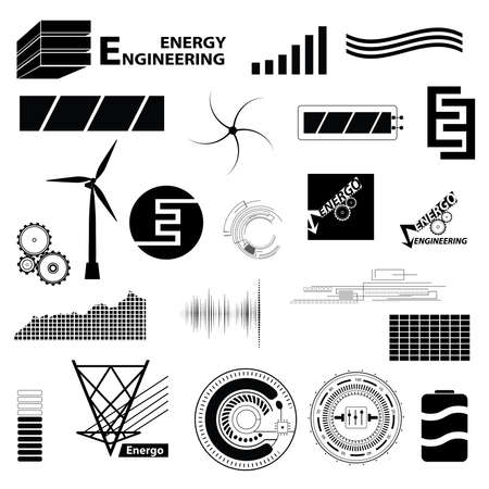 Technology and energy set different sign. Simple icons and symbol for engineering. Vector abstract collectionのイラスト素材