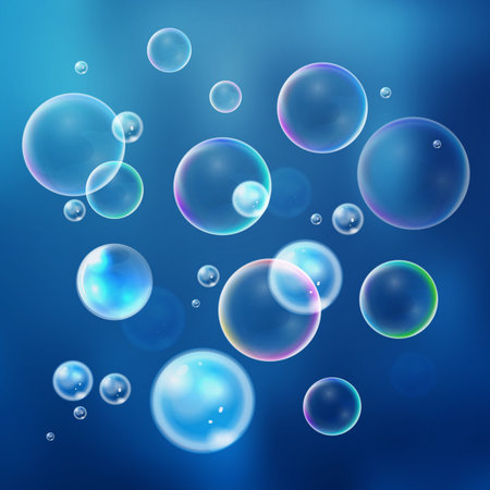 Set colorful bubbles in vector. Isolated  water bubbles collection on blur blur background
