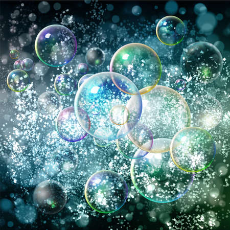 Abstract blue background with bokeh and bubbles. Green and light blue blurred background with shine. Vector illustration. Can be used for jewelry themes, fashion or holidayのイラスト素材