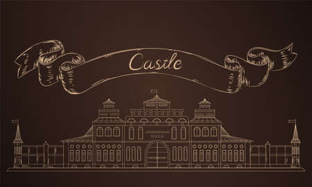 Old castle in sketch. Medieval fairy castle in vector.のイラスト素材