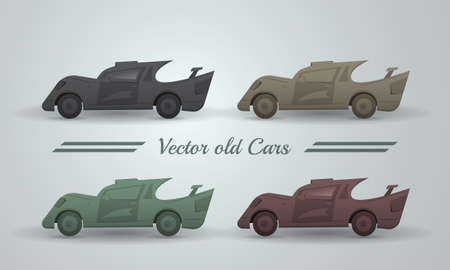 Vector set of old cars. Transport like broken and dirty in pastel colorのイラスト素材