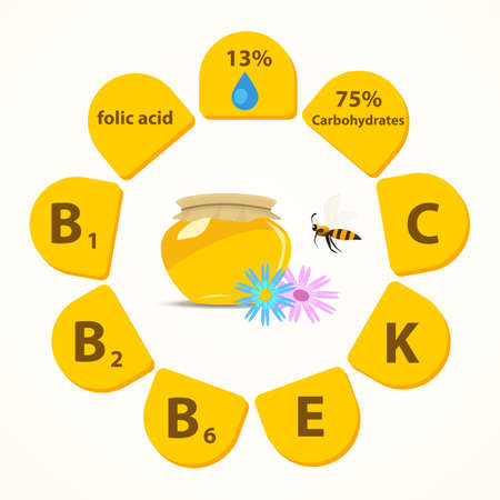 The list of vitamins and mineral components that go into honey.のイラスト素材