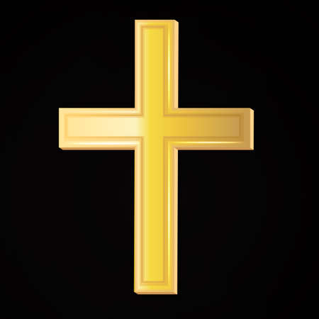 Vector yellow cross for religion. Gold religion symbol for christians or catholics on black backgroundのイラスト素材