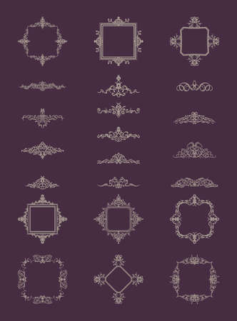 Vintage decor elements and wicker lines in vector. Decoration for logos, page, wedding album or restaurant menu in set. Calligraphic design elementsのイラスト素材