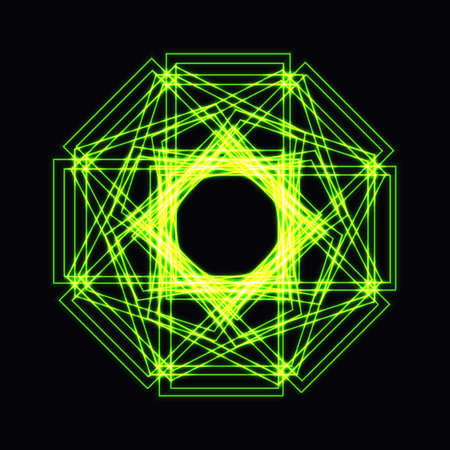 Abstract green neon shape, futuristic wavy fractal of starのイラスト素材