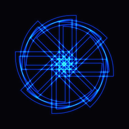 Abstract blue neon shape, futuristic wavy fractal of starのイラスト素材