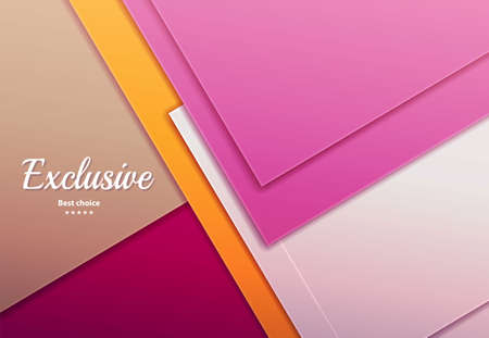 Pink and yellow beautiful paper with shadow and text. Vector design flyer for promotion or sale. Exclusive wallpaper for advertisingのイラスト素材