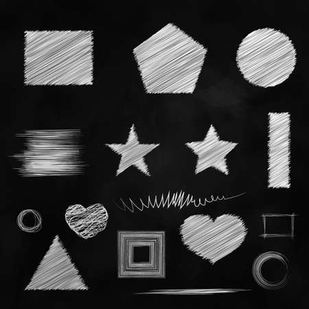 Geometric different shape in scribble. Abstract vector shapes on blackboardのイラスト素材