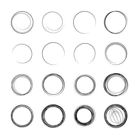 Pencil doodle different circles. A set of line drawings. Vector black outline shapeのイラスト素材