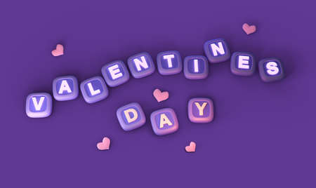 Valentines day in beautiful style on violet background. Pink heart.の写真素材