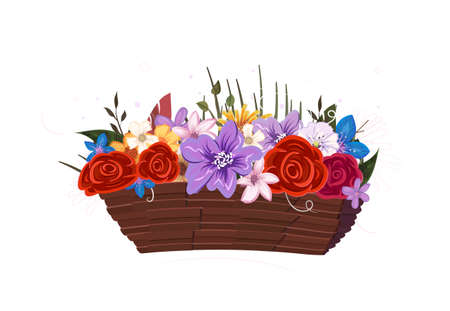 Multi-colored arrangement of flowers on a pink background to decorate holiday cards for wedding, birthday,のイラスト素材