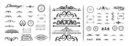 Vector set of retro decorations for wedding cards, decorating valentines, framing title of different printed products.のイラスト素材