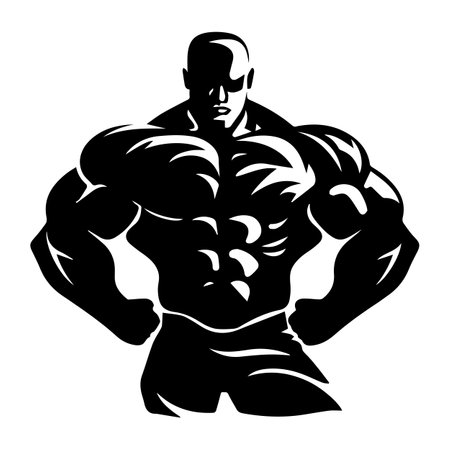 Black silhouette of Big body builder icon art illustrationのイラスト素材