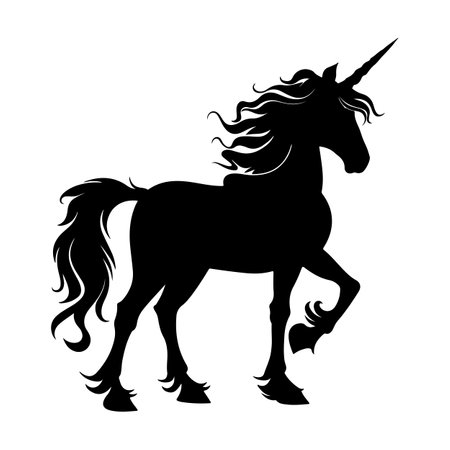 Unicorn black silhouette isolated on white background. Vector illustration.のイラスト素材