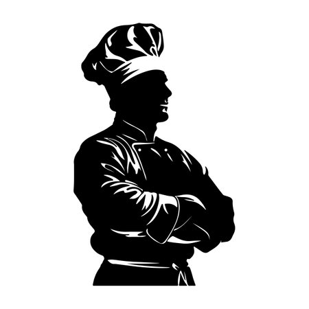 Chef silhouette. Black and white vector illustration. Isolated on white background.のイラスト素材