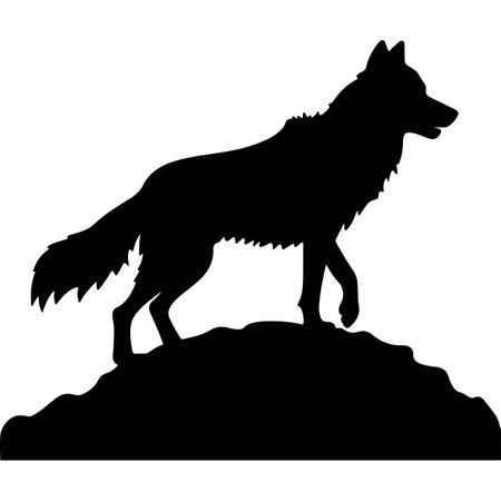 Vector silhouette of wolf on white background. Symbol of wild animal.のイラスト素材