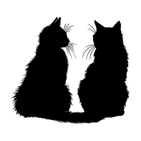 Black silhouette of two cats on a white background. Vector illustration.のイラスト素材