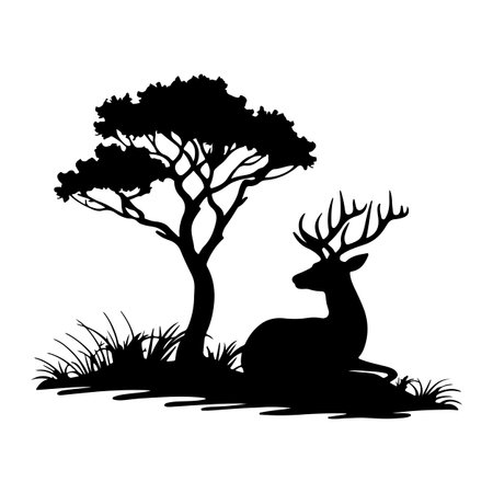 Silhouette of a deer and a tree. Vector illustration.のイラスト素材
