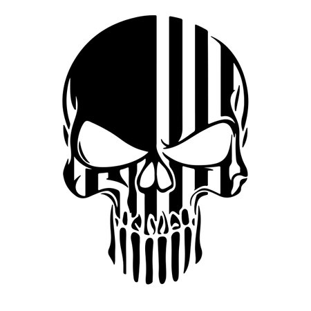 Skull with black and white stripes on white background. Vector illustration.のイラスト素材
