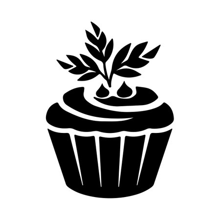 delicious cupcake with leafs silhouette style icon vector illustration designのイラスト素材