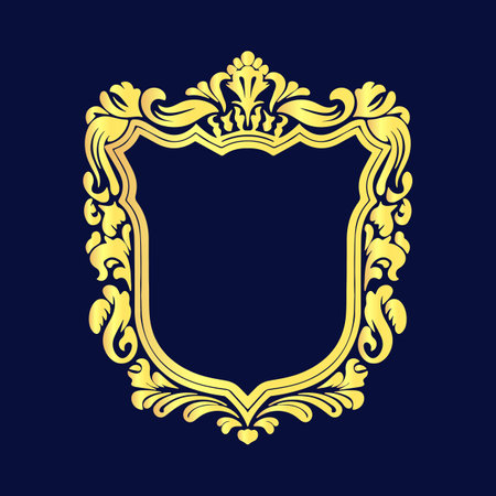 Luxury golden shield on dark blue background. Vector illustration.のイラスト素材