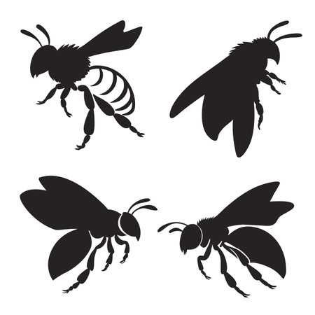 Set of bee silhouettes on a white background. Vector illustration.のイラスト素材