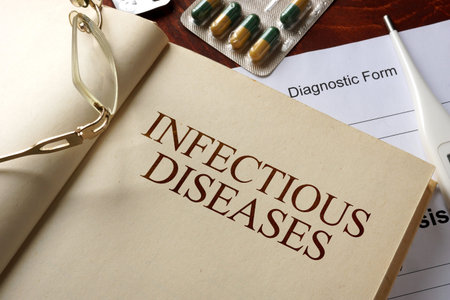 Book with diagnosis infectious diseases. Medic concept.