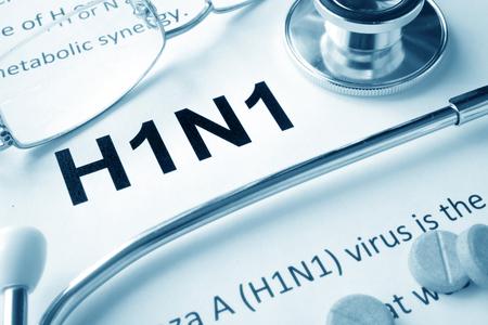 Paper with word   H1N1 disease and stethoscope.の写真素材