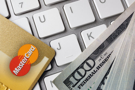 KYIV, UKRAINE - February 04, 2017: MasterCard credit card on a keyboardのeditorial素材