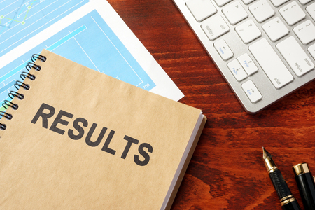 Book with title results in an office.の写真素材