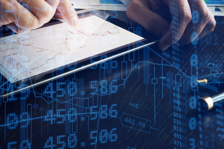 Businessman working with stock market financial data.