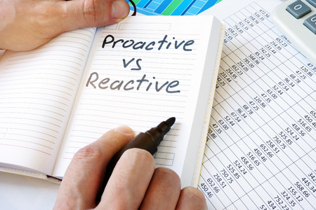 Words Proactive Vs Reactive Organization in the note.の写真素材