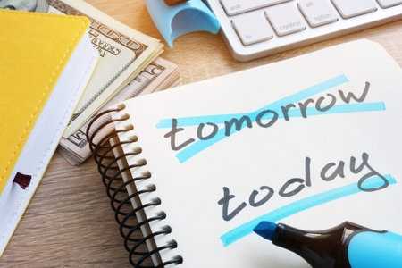 Crossed tomorrow and underlined today in a note.