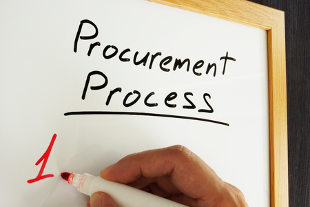 Procurement process handwritten by man on a white board.の写真素材