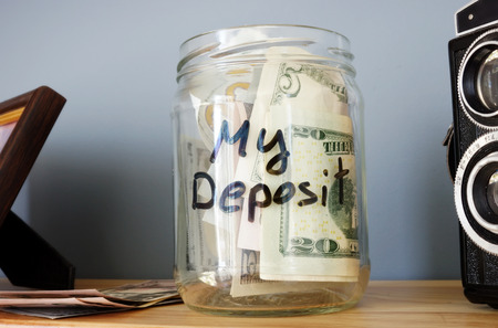 My deposit written on a jar with money.の写真素材
