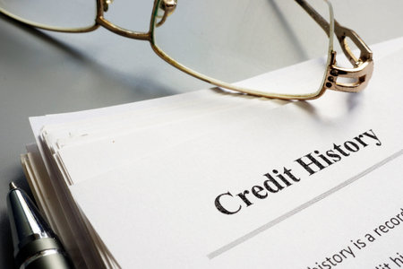 Credit history report papers and pen.