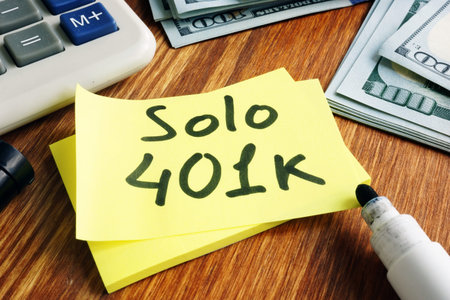 Solo 401k concept. Piece of paper and calculator.