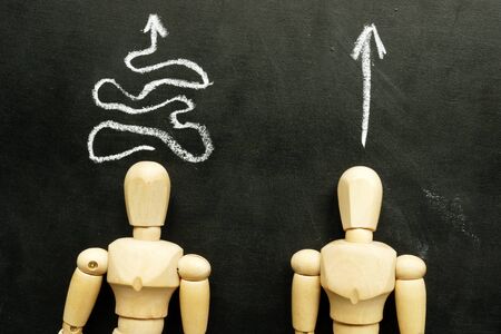 Types of problems solving and thinking a solution. Figurines and arrows.の写真素材